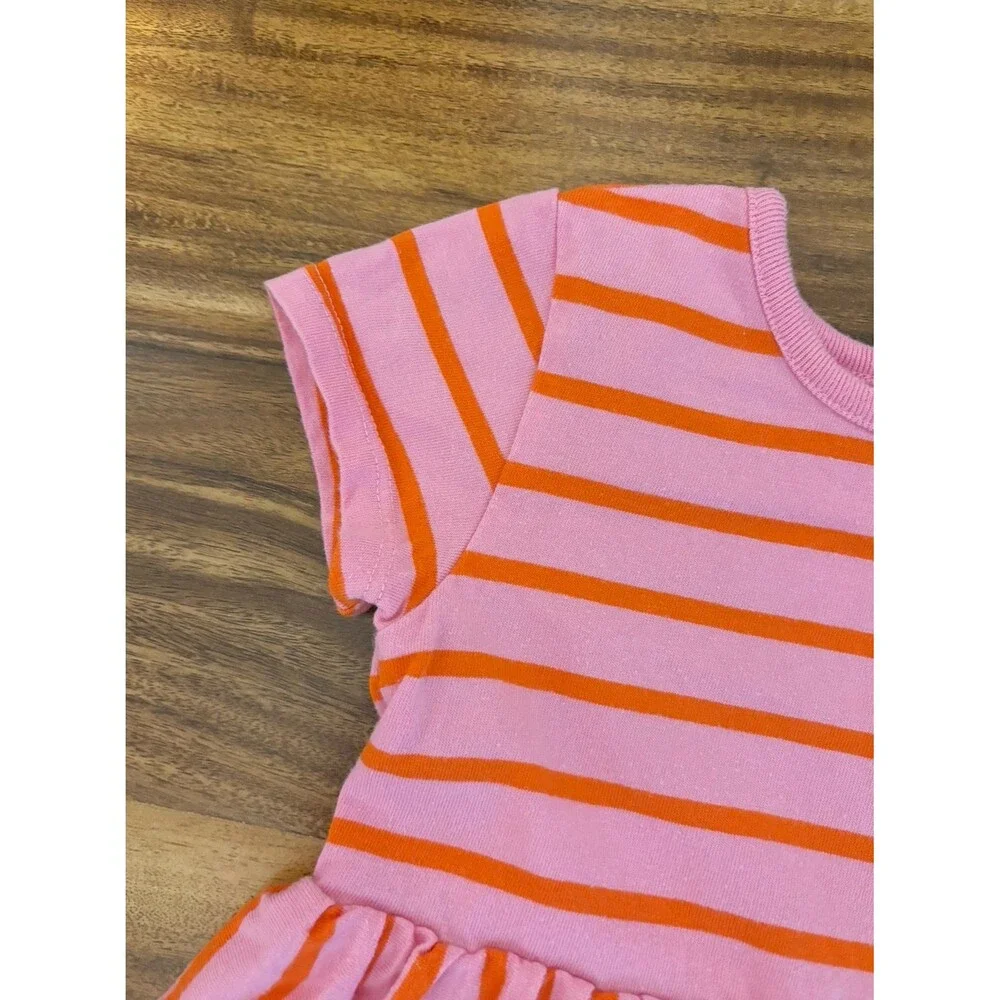 Hanna Andersson Short Sleeve Dress, Pink with Orange Stripes, Size 3T